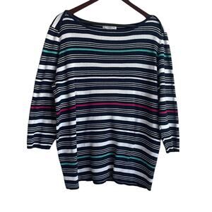 Liz Claiborne Women Tunic Sweater 3X Blue Striped Ribbed Knit Long Line Workwear